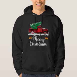Plaid Rode Vrachtwagen Dragen Een Kerstboom Xmas F Hoodie