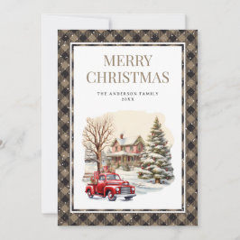  Plaid Rode Vrachtwagen Sneeuw Vrolijke Kerstmis K Feestdagenkaart