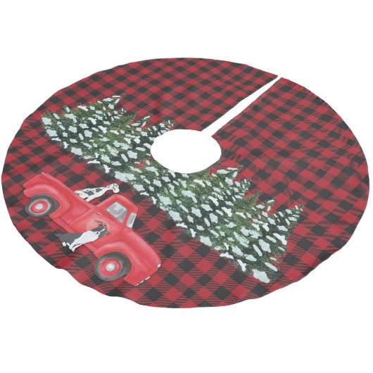 Plaid Rode Zwarte  Truck Boerderij Honden Kerstboom Rok (Gekanteld)