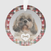 Plaid Rood Check Shih Tzu Hond Pet Foto Kerstmis Ornament (voorkant)