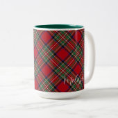 Plaid Rood en Groen Rustiek Script Tartan Tweekleurige Koffiemok (Voorkant rechts)