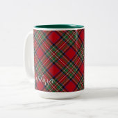 Plaid Rood en Groen Rustiek Script Tartan Tweekleurige Koffiemok (Voorkant links)