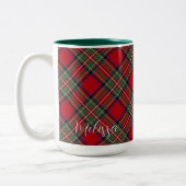 Plaid Rood en Groen Rustiek Script Tartan Tweekleurige Koffiemok (Links)