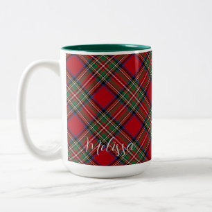 Plaid Rood en Groen Rustiek Script Tartan Tweekleurige Koffiemok