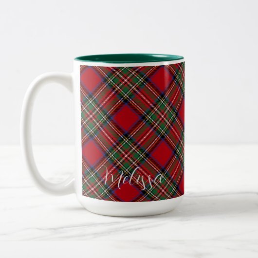 Plaid Rood en Groen Rustiek Script Tartan Tweekleurige Koffiemok (Links)