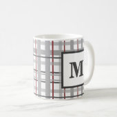Plaid Rood Grijs Zilver Monogram Koffiemok (Voorkant rechts)