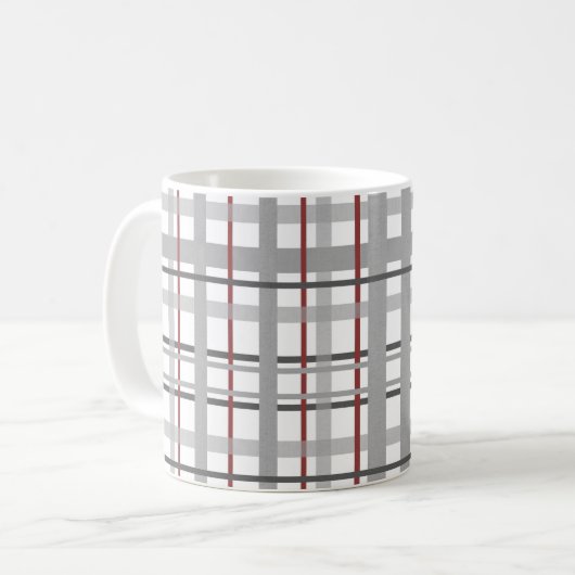 Plaid Rood Grijs Zilver Monogram Koffiemok (Voorkant links)