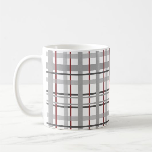 Plaid Rood Grijs Zilver Monogram Koffiemok (Links)