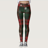 Plaid Rood Groen Controleer Sneeuwvlokken Patroon Leggings (Voorkant)