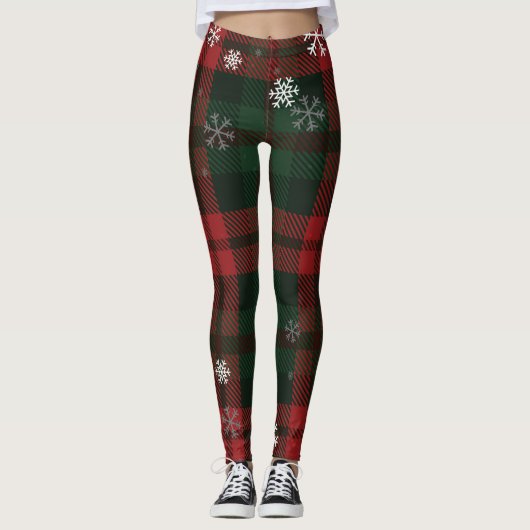 Plaid Rood Groen Controleer Sneeuwvlokken Patroon Leggings (Voorkant)