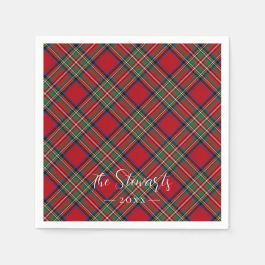 Plaid Rood Groen Rustiek Classic Stewart Tartan Servet (Voorkant)