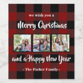 Plaid rood Kerstmis Fotolabel Wijn Etiket (Enkel label)