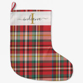 Plaid Rood Patroon Monogram Kerst Feestdagen Grote Kerstsok (Voorkant)