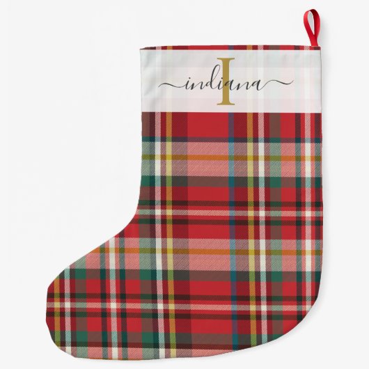 Plaid Rood Patroon Monogram Kerst Feestdagen Grote Kerstsok (Achterkant)