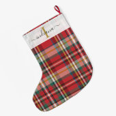 Plaid Rood Patroon Monogram Kerst Feestdagen Grote Kerstsok (Achterkant (Hangend))