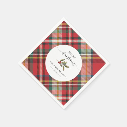 Plaid Rood Rustiek Merry Christmas Boerderij Papie Servet (Hoek)