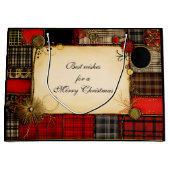 Plaid Rood Zwart Goud Kerstgroet Groot Cadeauzakje (Voorkant)