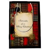 Plaid Rood Zwart Goud Kerstgroet Medium Cadeauzakje (Voorkant)