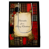Plaid Rood Zwart Goud Kerstgroet Medium Cadeauzakje (Achterkant)