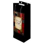 Plaid Rood Zwart Goud Kerstgroet Wijn Cadeautas (Achterkant Gekanteld)