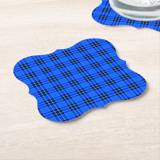 Plaid Royal Blauw Zwart Controles Patroon-57686 Kartonnen Onderzetters (Gekanteld)