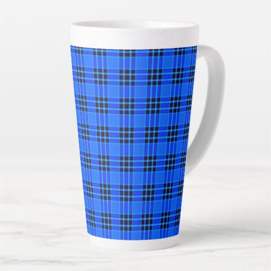 Plaid Royal Blauw Zwart Controles Patroon-57686 Latte Mok (Rechterhoek)
