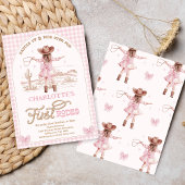 Plaid Roze Bows Meisjes Eerste Rodeo 1e verjaardag Kaart