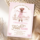 Plaid Roze Bows Meisjes Eerste Rodeo 1e verjaardag Kaart