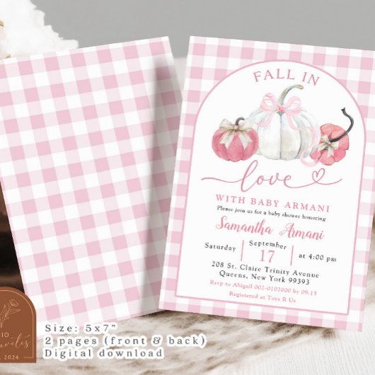 Plaid Roze Preppy Pumpkin Herfst in Liefde Baby sh Kaart