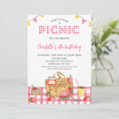 Plaid Roze Zomer Picknickmand Picknick Verjaardag Kaart (Staand voorkant)