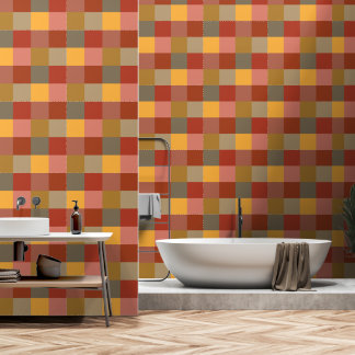 Plaid Rust Bruin Geel Sinaasappel Behang