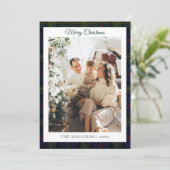 Plaid Rustic 2 Foto's Tartan Familie Kerstmis Feestdagenkaart (Staand voorkant)