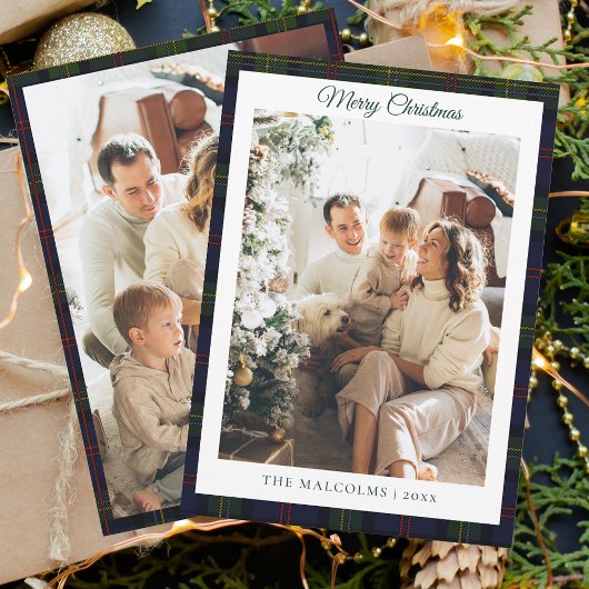 Plaid Rustic 2 Foto's Tartan Familie Kerstmis Feestdagenkaart