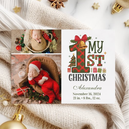  Plaid Rustic 2 Photo  First Christmas Feestdagenkaart