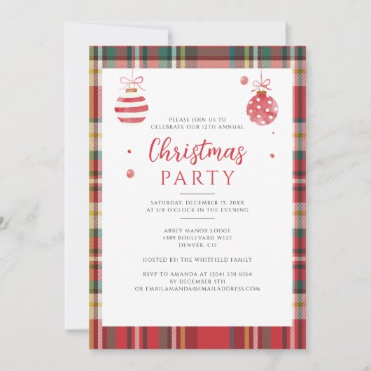 Plaid Rustic Christmas Feestdagen Party Kaart (Voorkant)