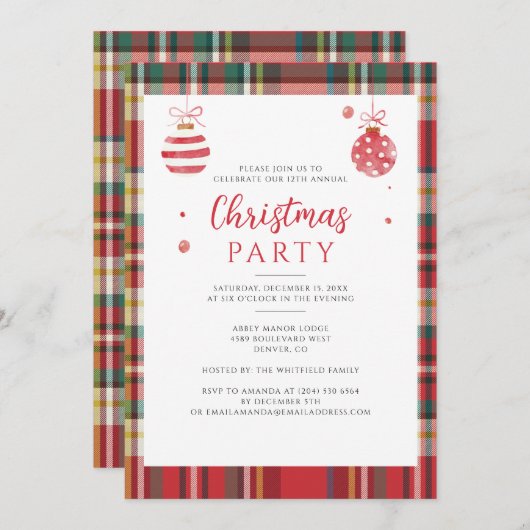 Plaid Rustic Christmas Feestdagen Party Kaart (Voorkant / Achterkant)