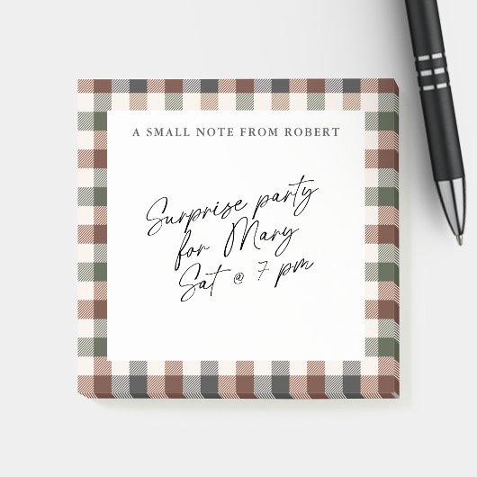 Plaid Rustic Earth Tones Small Sticky Notepad  Post-it® Notes