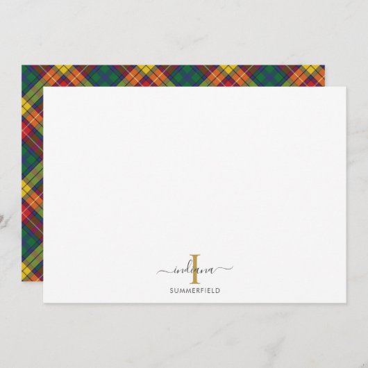 Plaid Rustic Monogram Schotse ruit Notitiekaartje (Voorkant / Achterkant)