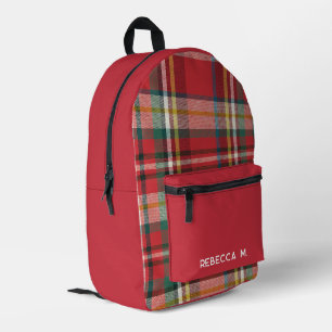 Plaid Rustic Preppy Red Gepersonaliseerd Bedrukte Rugzak