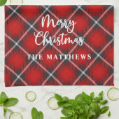 Plaid Rustic Red Black Merry Christmas Theedoek (Gevouwen)