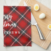Plaid Rustic Red Black Merry Christmas Theedoek (Quarter Fold)