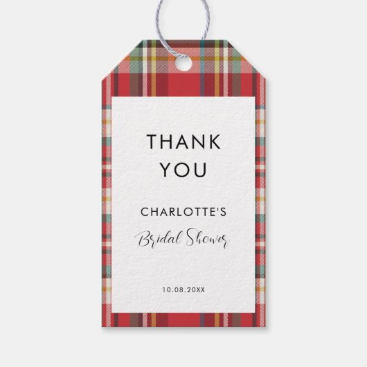 Plaid Rustic Red Check Vrijgezellenfeest Bedankt Cadeaulabel (Voorkant)