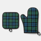 Plaid Rustiek Groen Blauw Elegant Campbell Tartan Ovenwant & Pannenlap Set (Voorkant)