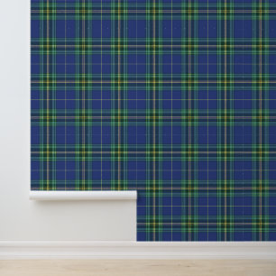 Plaid Rustiek Patroon Blauw en Geel Klassiek Behang
