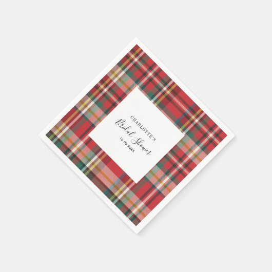 Plaid Rustiek Rood Check Vrijgezellenfeest Papier Servet (Hoek)