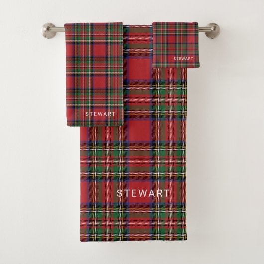 Plaid Rustiek Rood en Groen Stewart Tartan Bad Handdoek (Insitu)