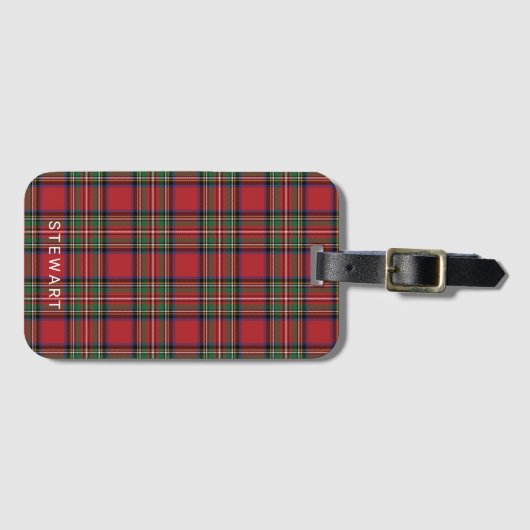 Plaid Rustiek Rood en Groen Stewart Tartan Bagagelabel (Voorkant (horizontaal))