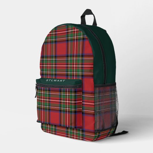 Plaid Rustiek Rood en Groen Stewart Tartan Bedrukte Rugzak (Achterkant Hoek Rechts)