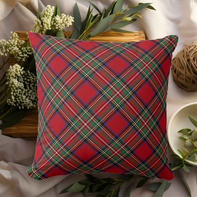 Plaid Rustiek Rood Groen Classic Stewart Tartan Kussen (Rustic Red Green Plaid Stewart Tartan Throw Pillow)