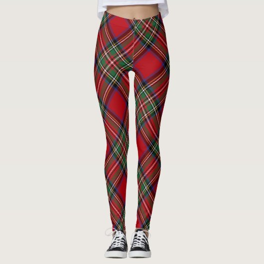 Plaid Rustiek Rood Groen Classic Stewart Tartan Leggings (Voorkant)